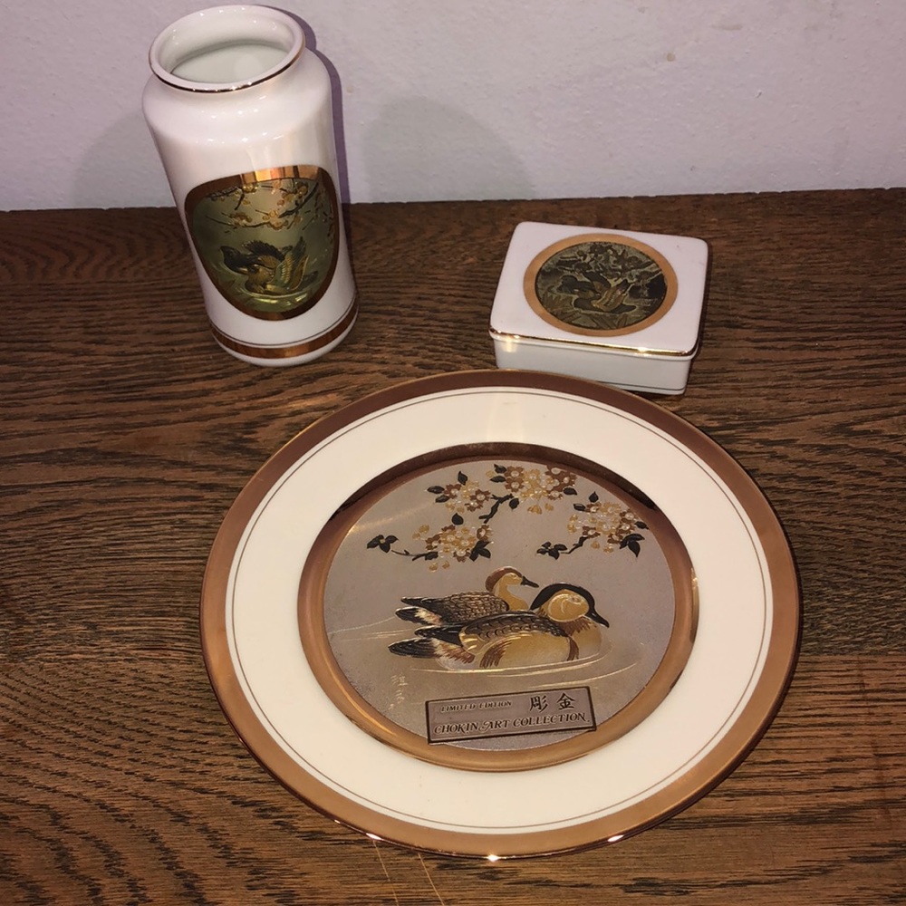 Chokin art collection 24k gold ducks